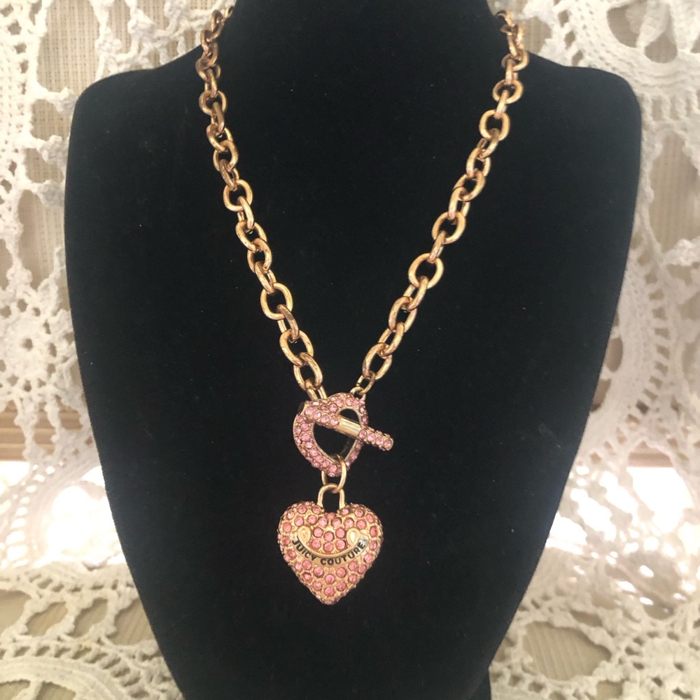 Vintage Gold Chain Necklace with Pink Crystal Heart Pendant - Picture 5 of 6